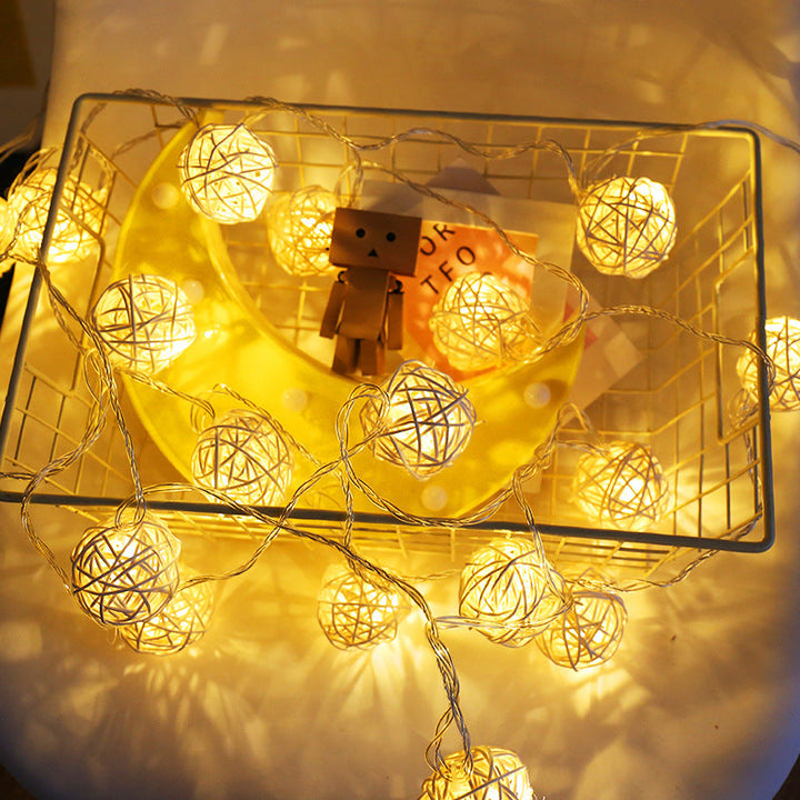 Woven Rattan Globe Lights close-up