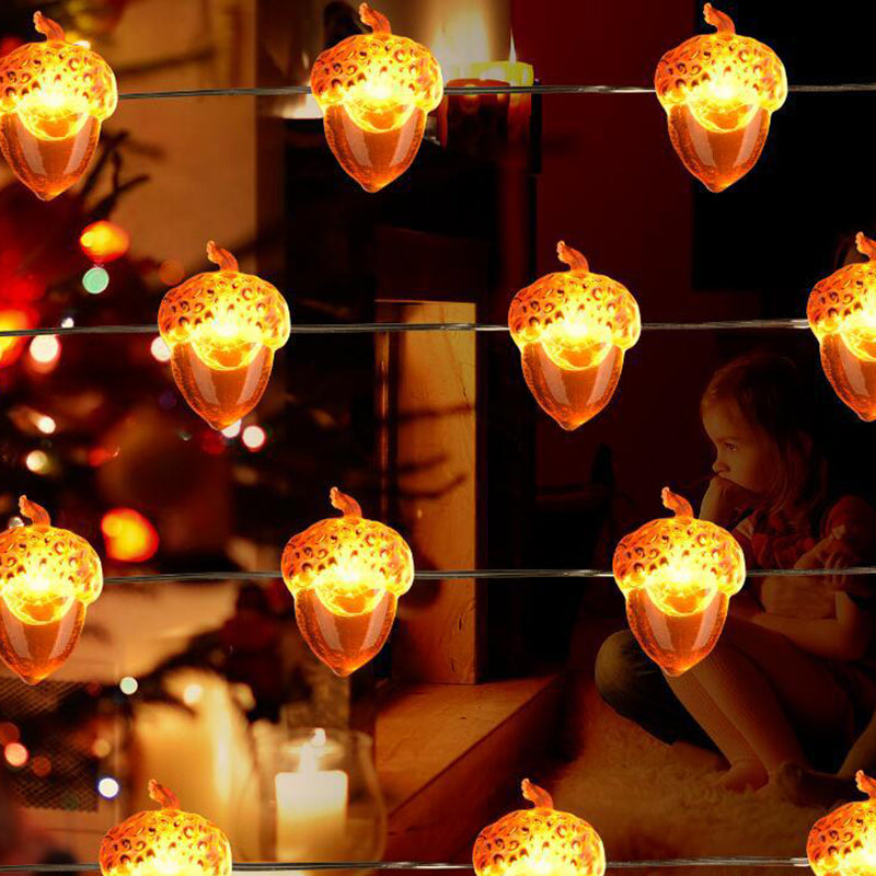 Acorn LED Light Strand - lit acorns