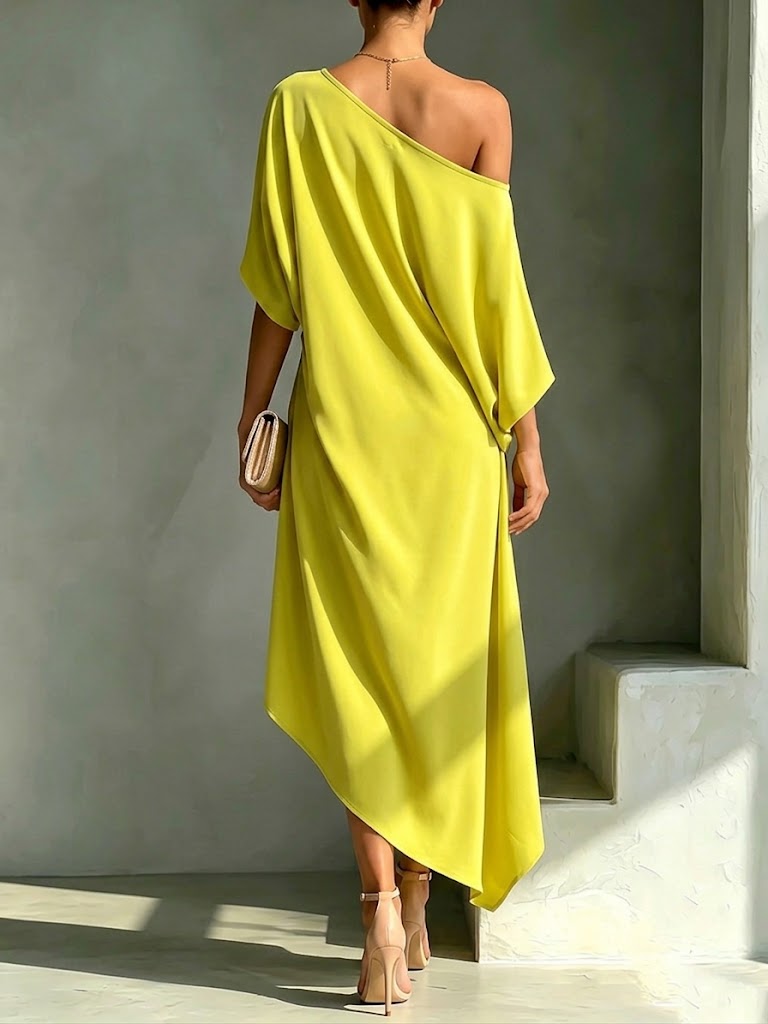Lemon Lightweight Draped Dress back view