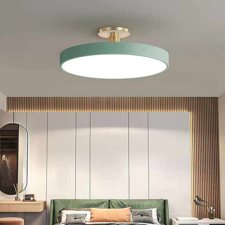 Modern Round LED Flush Mount Ceiling Light with Dimmable Options and Metallic Accent