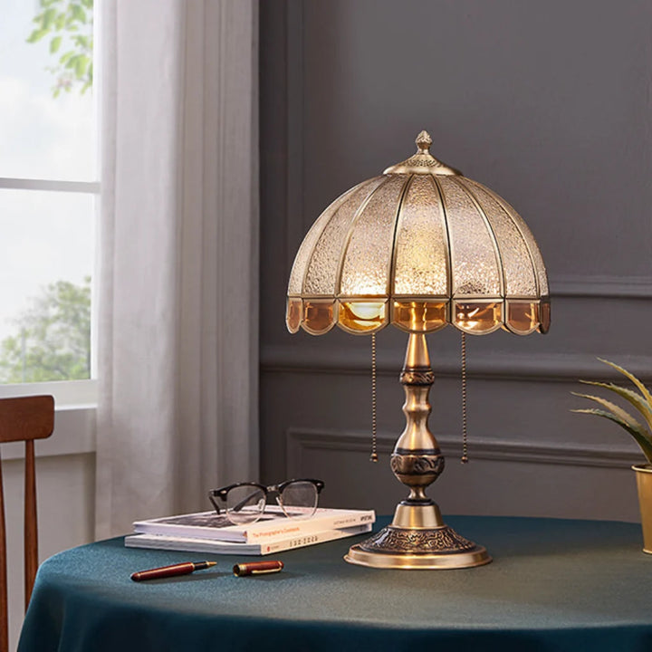 Gold Copper Frosted Glass Table Lamp, angled view