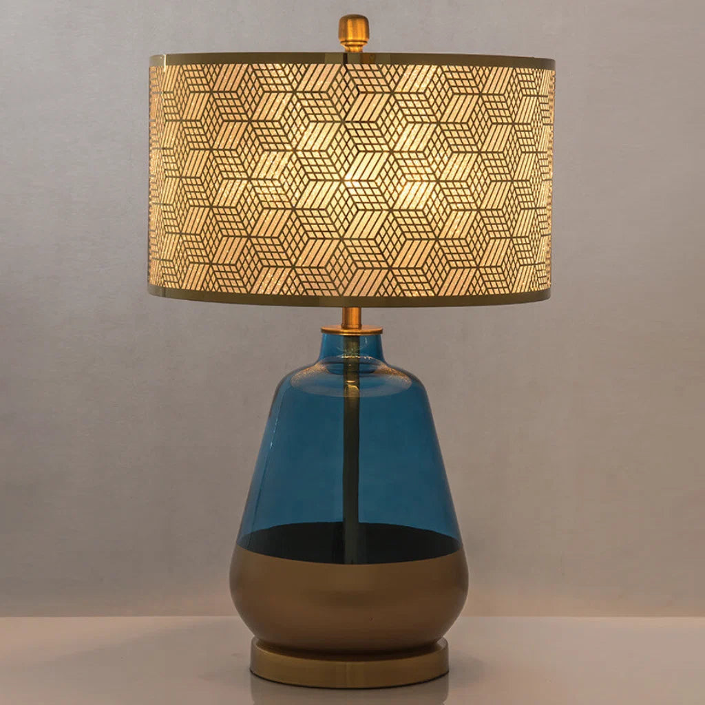 Blue Glass Table Lamp in bedroom lifestyle setting