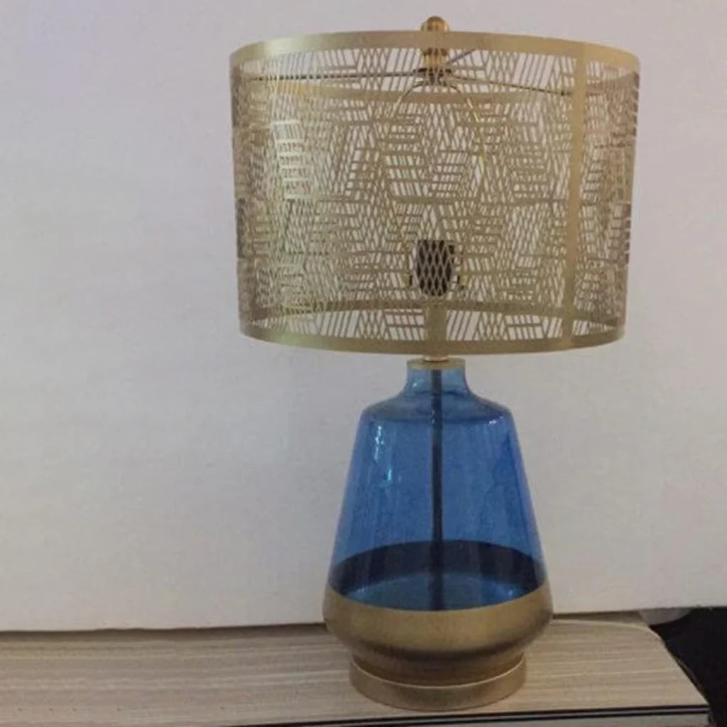 Blue Glass Table Lamp in living room lifestyle setting