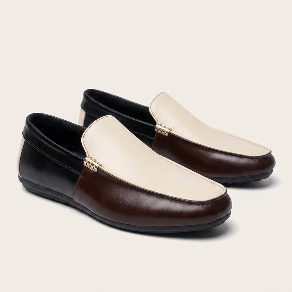 Two-tone vegan leather loafers front view
