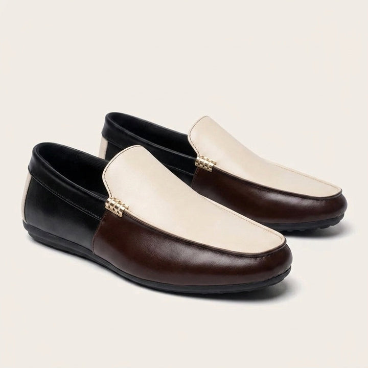 Two-tone vegan leather loafers front view