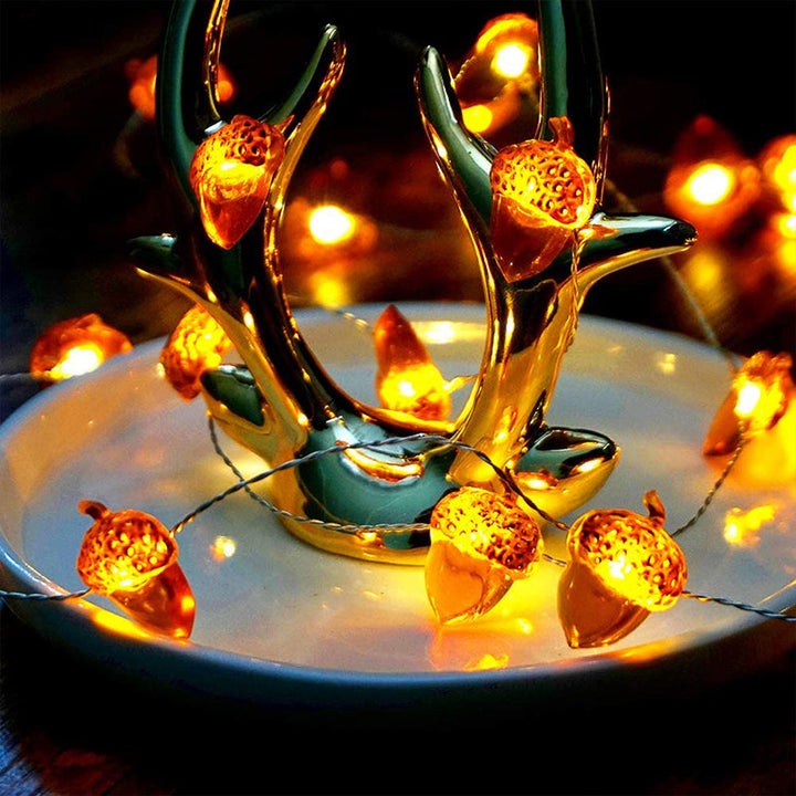 Acorn LED Light Strand - fall decor setting