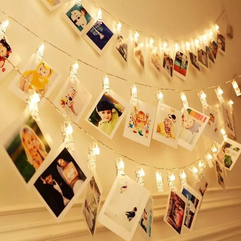 Photo Clip Fairy Lights lit display