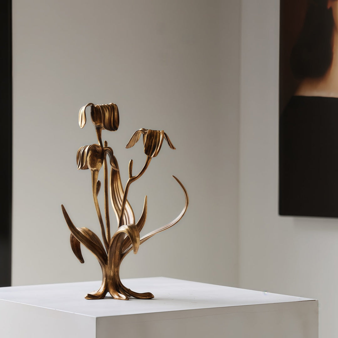 Cast Bronze Iris Candlestick on dining table