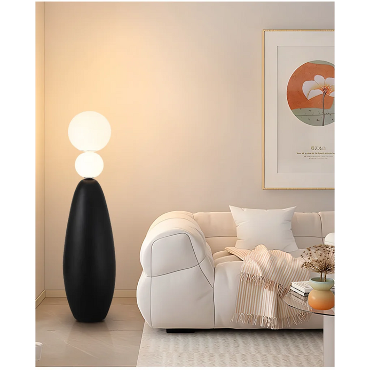 Black Metal 3-Globe Floor Lamp in living room lifestyle