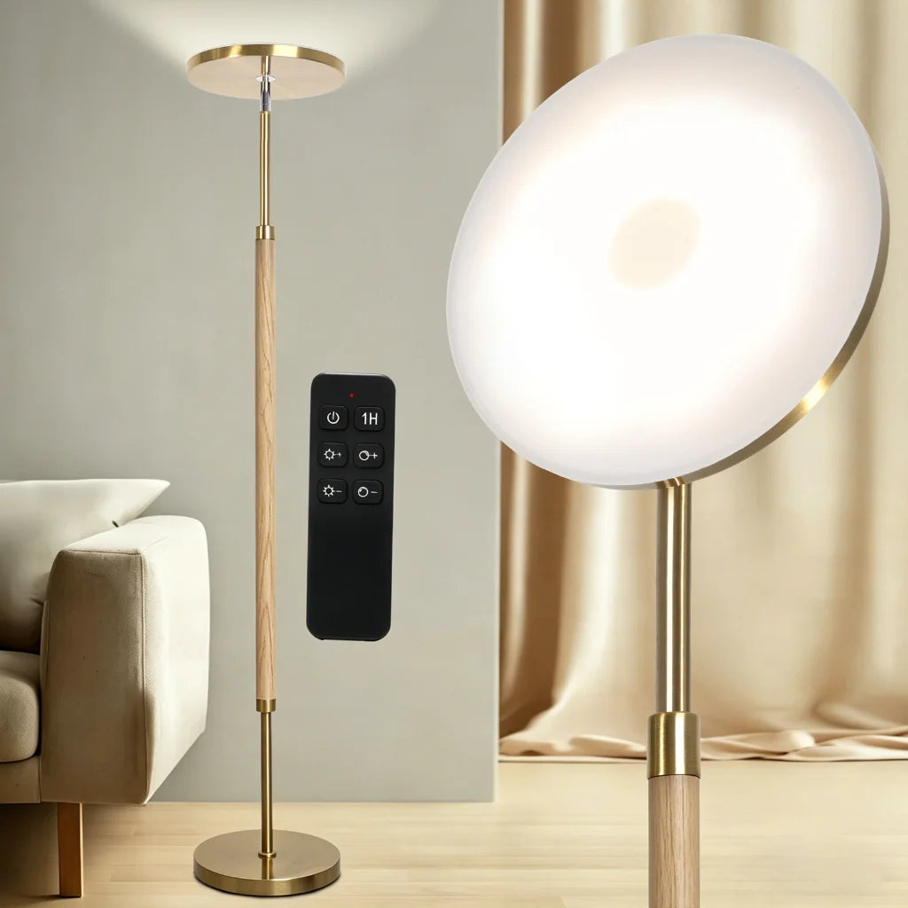 Solid Wood Disc Floor Lamp detail view