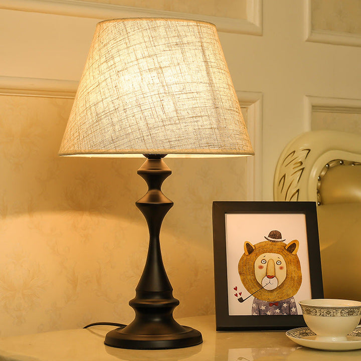 Vintage Fabric-Shade Table Lamp on nightstand lifestyle