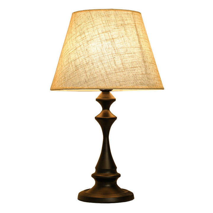 Vintage Fabric-Shade Table Lamp glowing warm light lifestyle