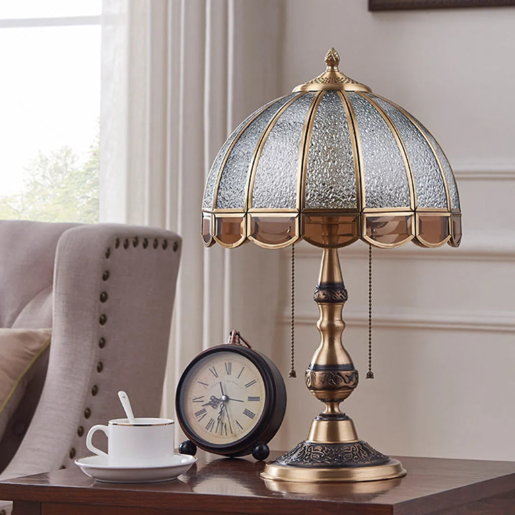 Gold Copper Frosted Glass Table Lamp, side view