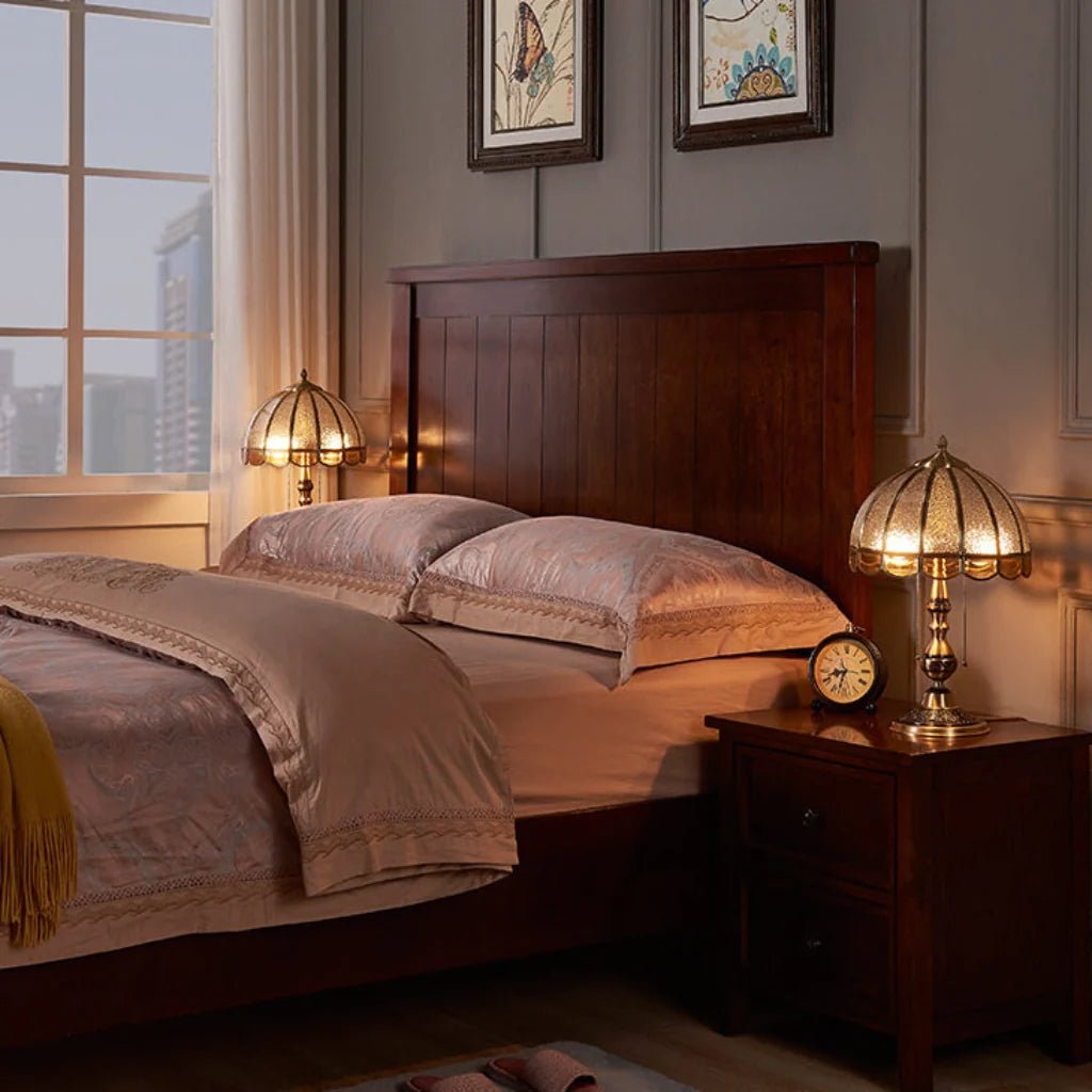 Gold Copper Frosted Glass Table Lamp, base and switch detail