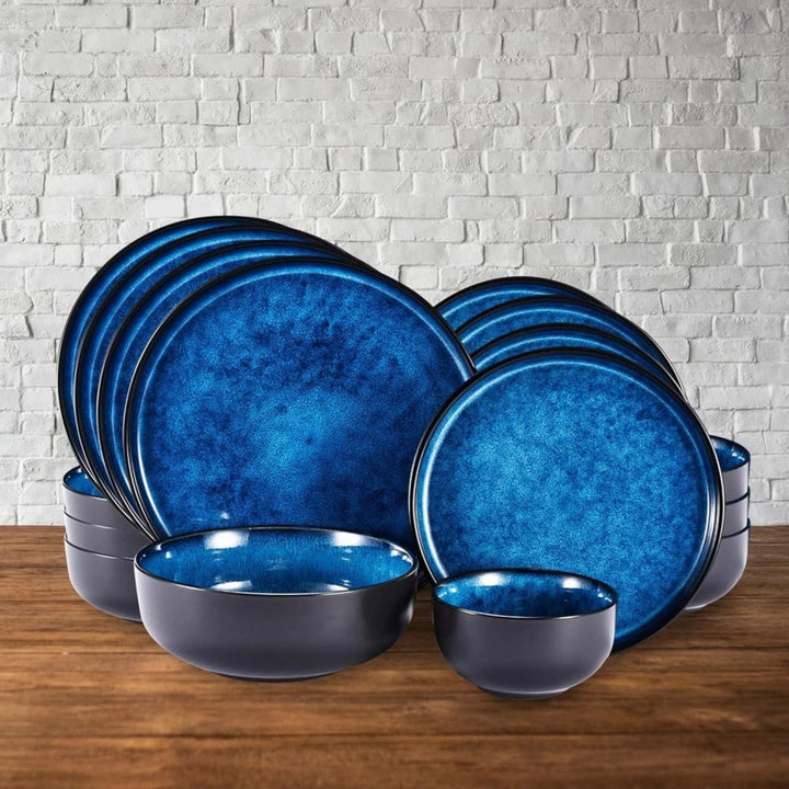 Dark Blue Ceramic Dinnerware Set full set view