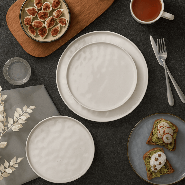 Ripple Stoneware Dinnerware Set table setting top view