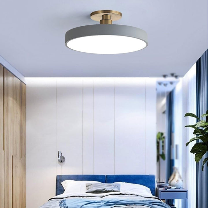 Modern Round LED Flush Mount Ceiling Light with Dimmable Options and Metallic Accent