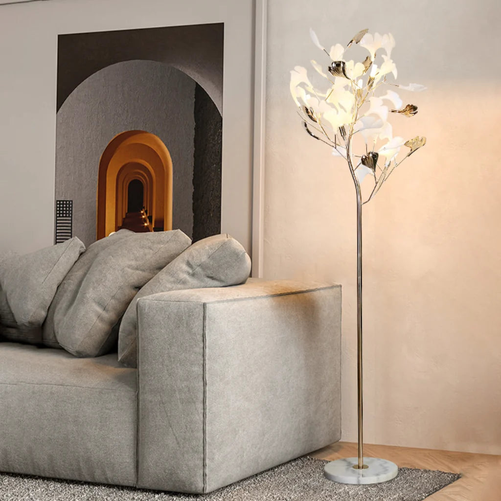 Marble Base Ginkgo Leaf Floor Lamp lifestyle by sofa