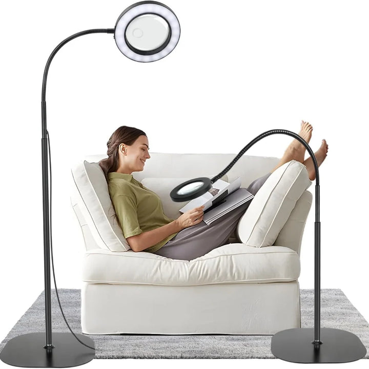 Black LED Magnifying Lamp floor stand lifestyle reading