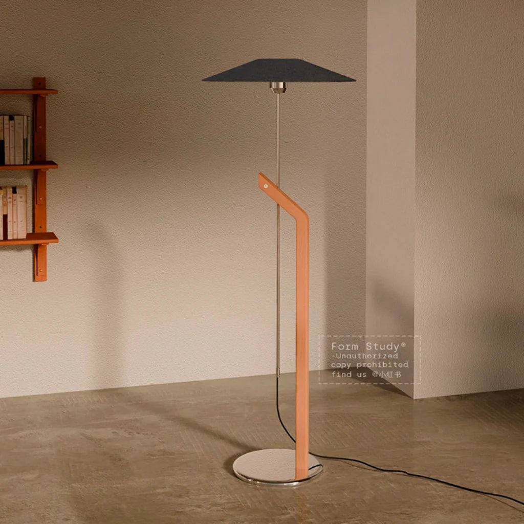 Adjustable Walnut Linen Floor Lamp side view