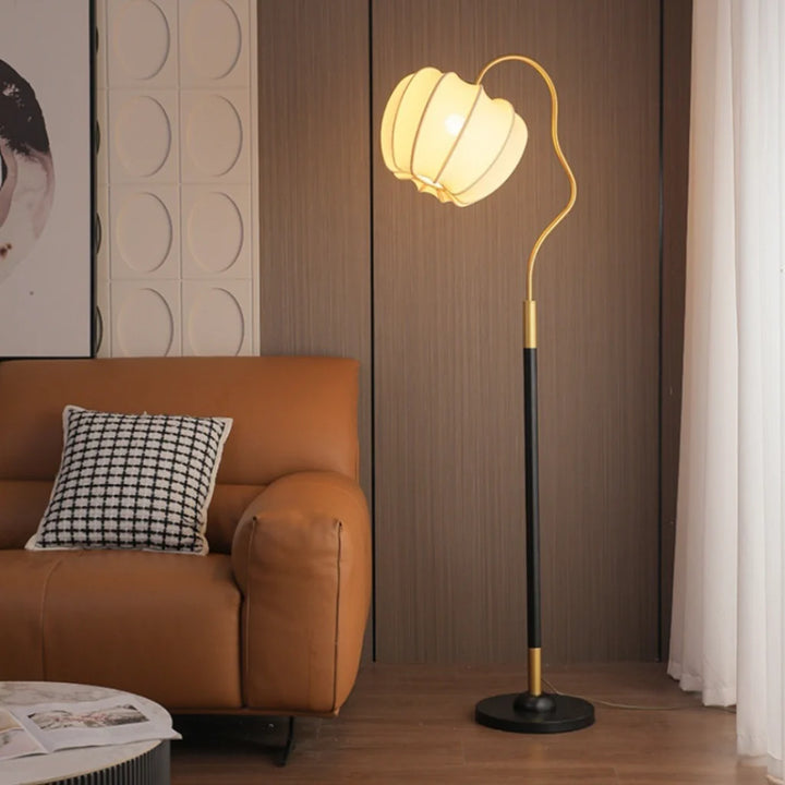 French Retro Floor Lamp full view by sofa