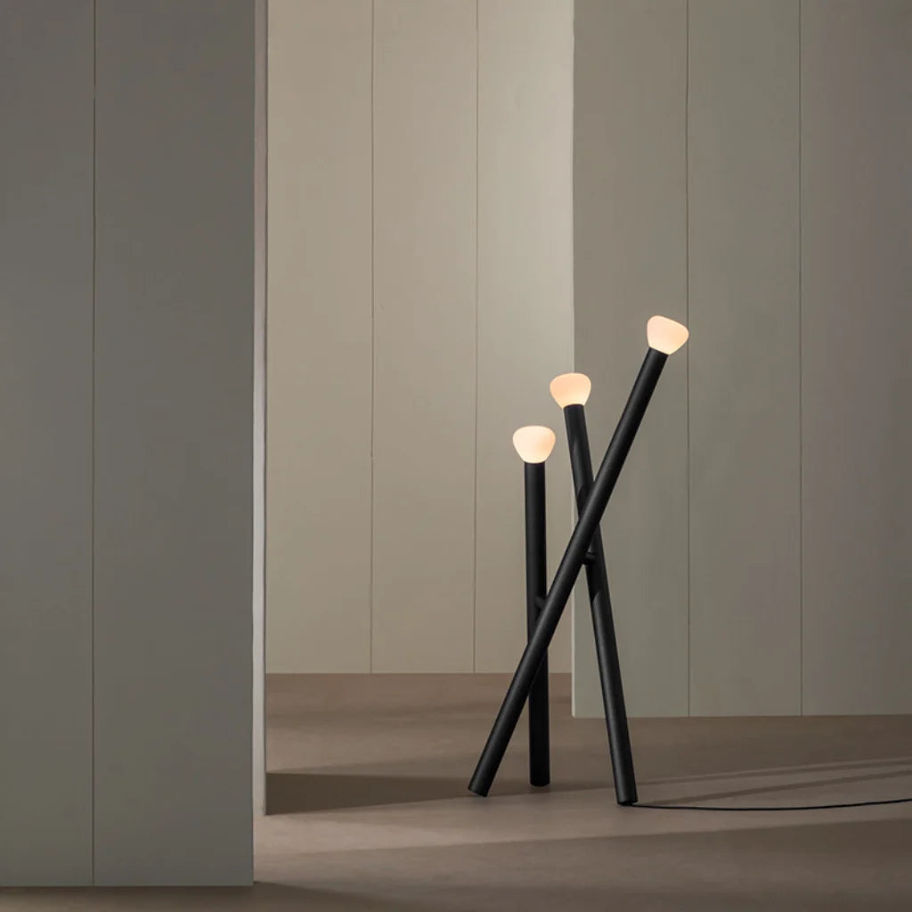 Sculptural Glass Globe Floor Lamp, styled room setting