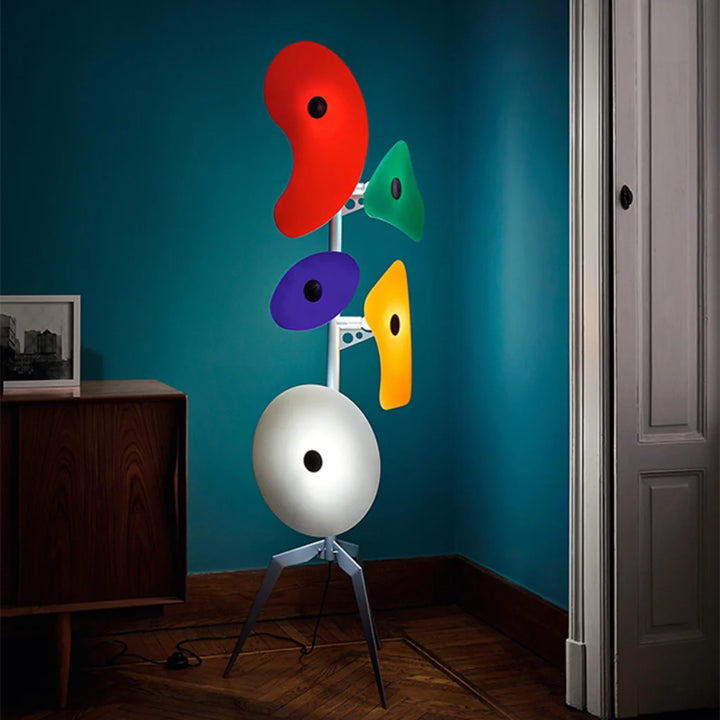 Sculptural 5-Light LED Floor Lamp Colored lit view