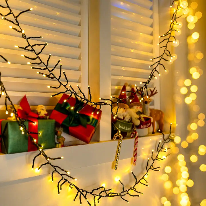 Warm White LED Cluster Lights on Christmas tree