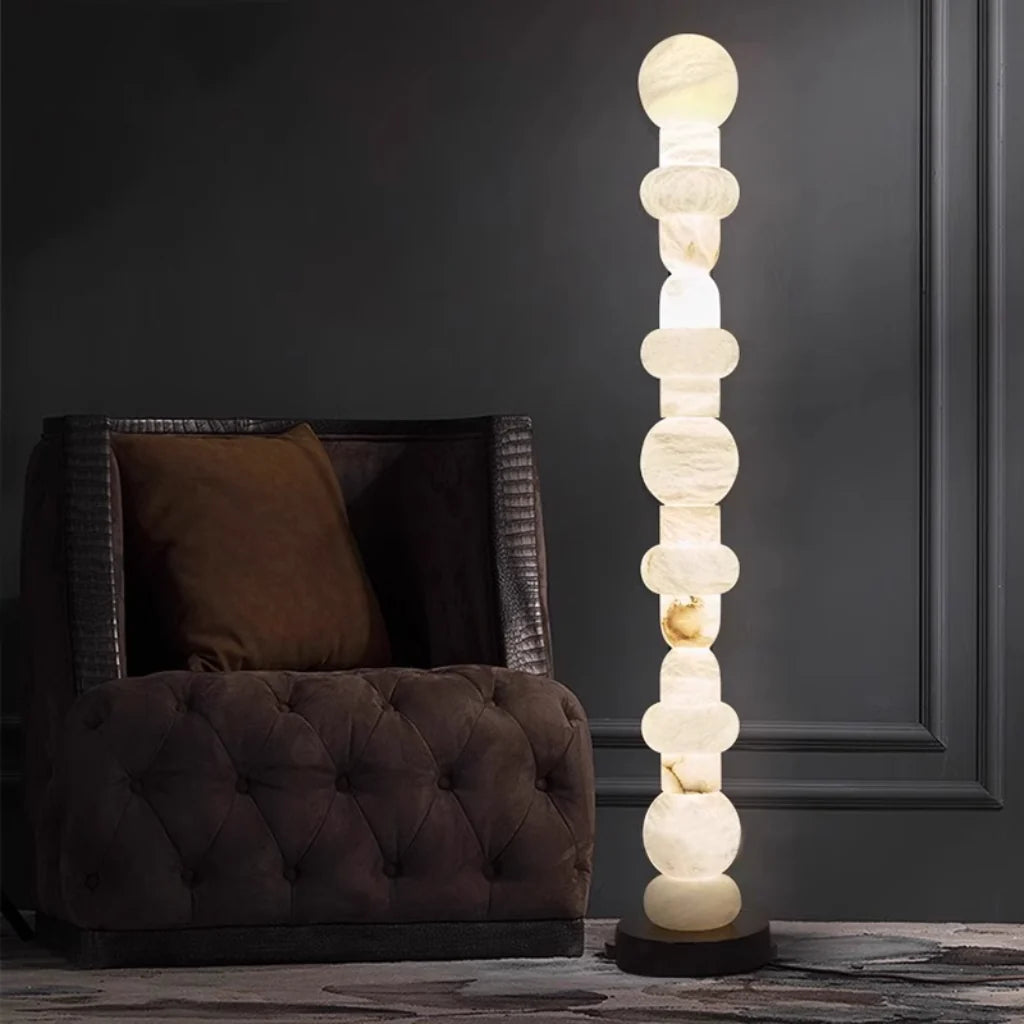 Stacked Marble Sculptural Floor Lamp front view