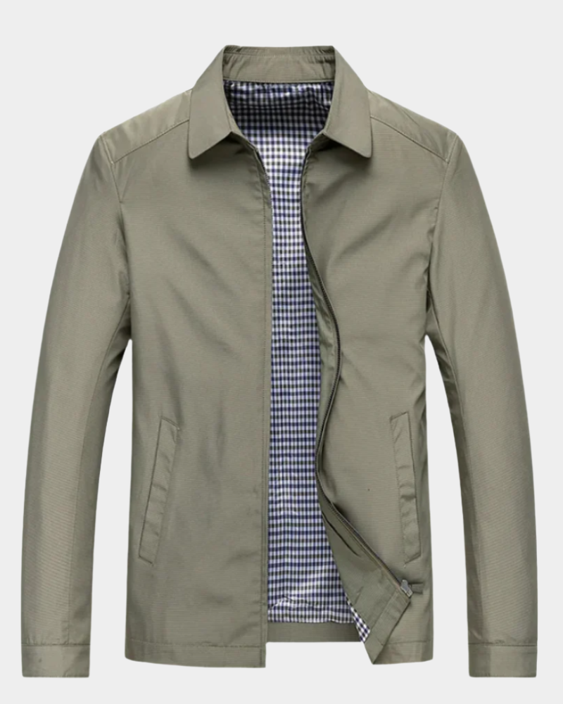 Beige Plaid-Lined Harrington Jacket front view