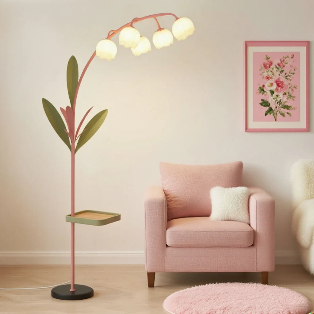 Floral Cream Floor Lamp full view