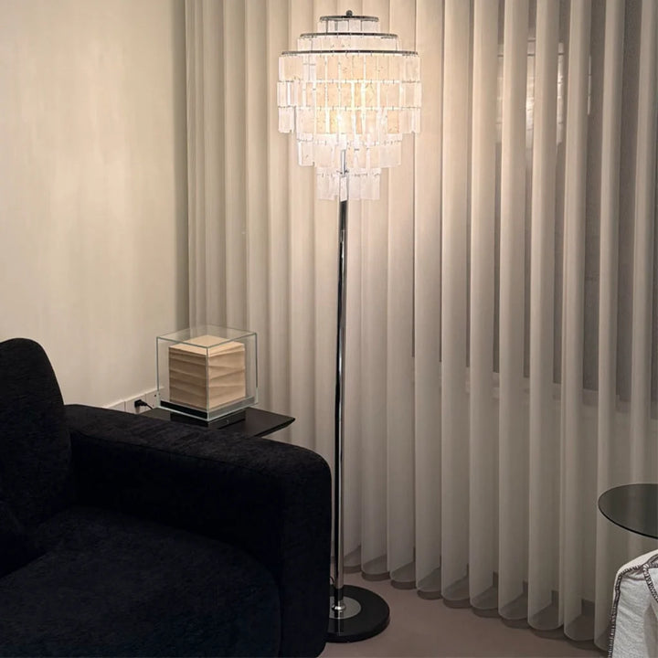 Capiz Shell Floor Lamp beside sofa lifestyle