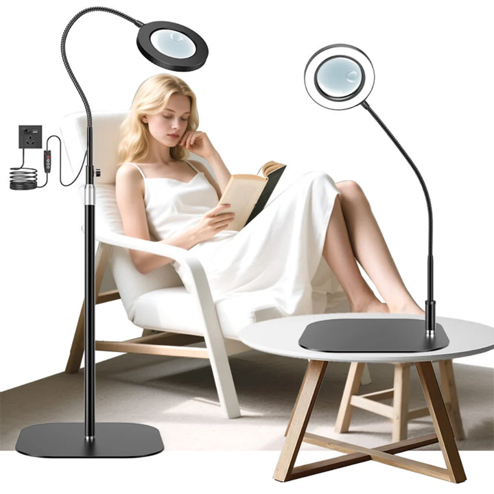 Black LED Magnifying Lamp floor and desk styles lifestyle