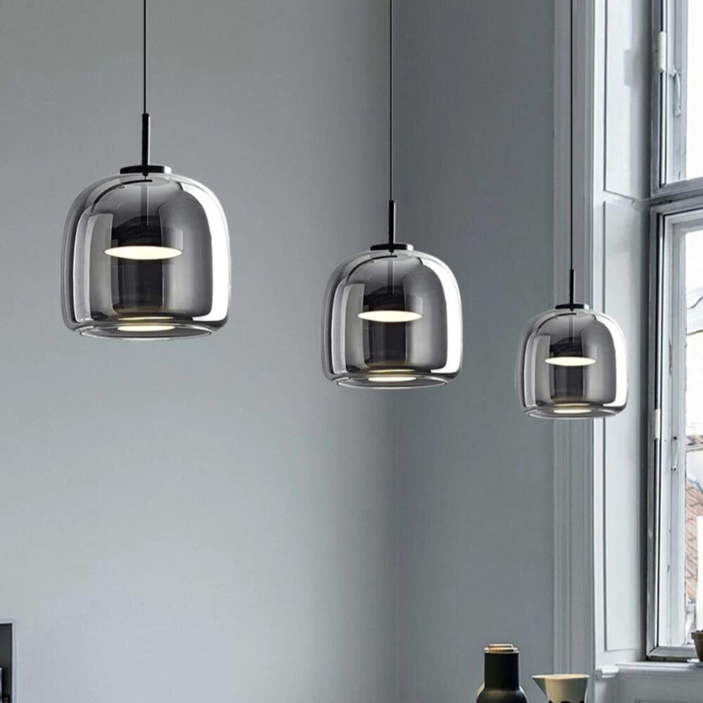 Ember Smoked Glass Pendant Light: Modern Bell-Jar Design, Warm Ambient Glow