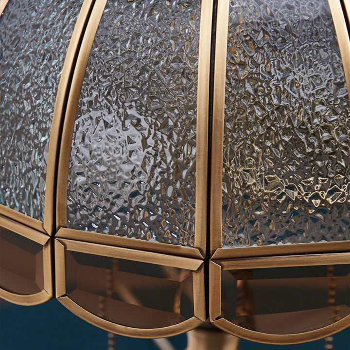 Gold Copper Frosted Glass Table Lamp, styled on a table