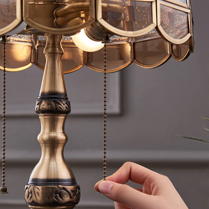 Gold Copper Frosted Glass Table Lamp, dome shade detail