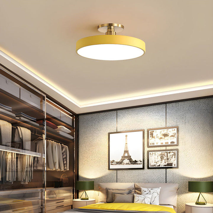 Modern Round LED Flush Mount Ceiling Light with Dimmable Options and Metallic Accent