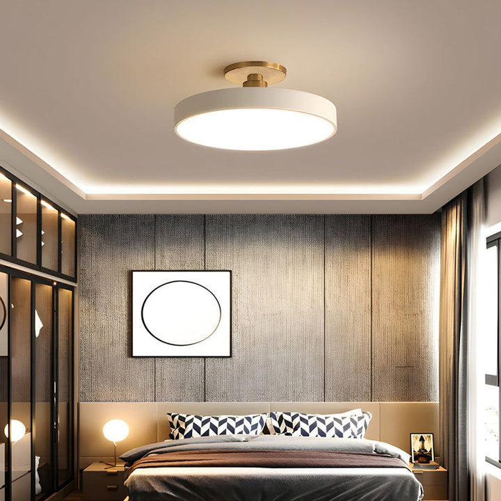 Modern Round LED Flush Mount Ceiling Light with Dimmable Options and Metallic Accent