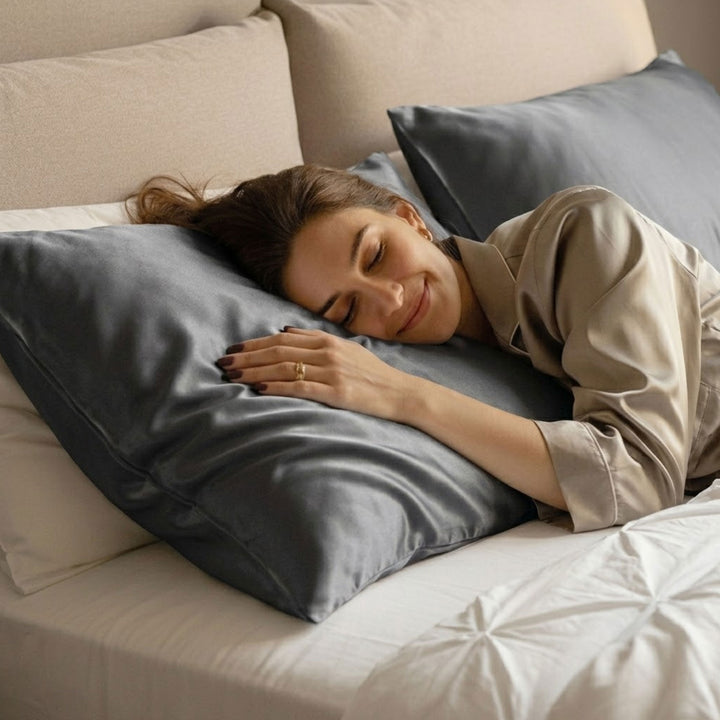 25-Momme Mulberry Silk Pillowcase on bed lifestyle