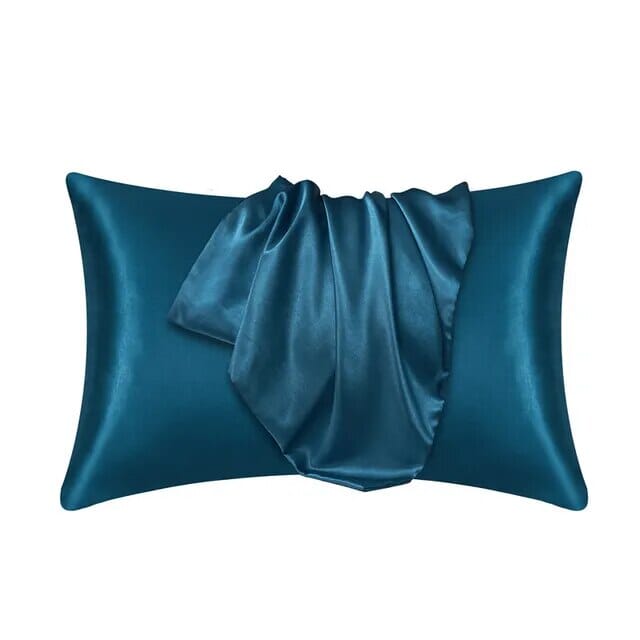 Peacock Blue 25-Momme Mulberry Silk Pillowcase front view