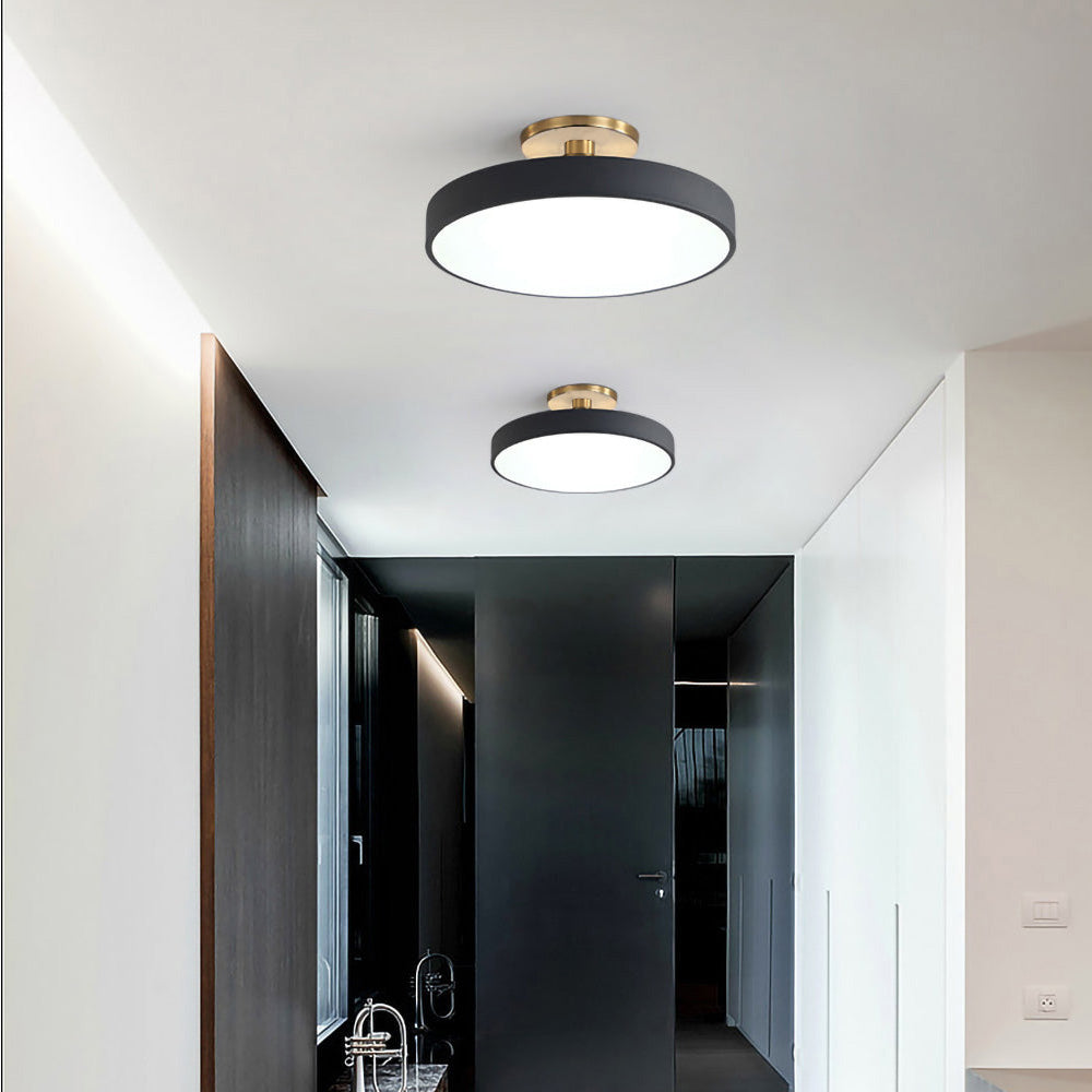 Modern Round LED Flush Mount Ceiling Light with Dimmable Options and Metallic Accent