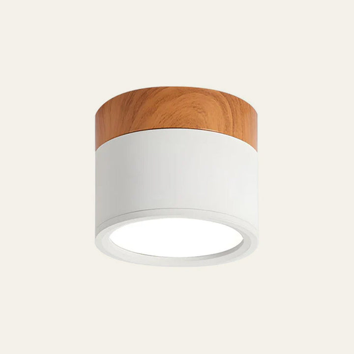 Modern Cylindrical LED Ceiling Light with Wood Accent - Dimmable Flush Mount Fixture