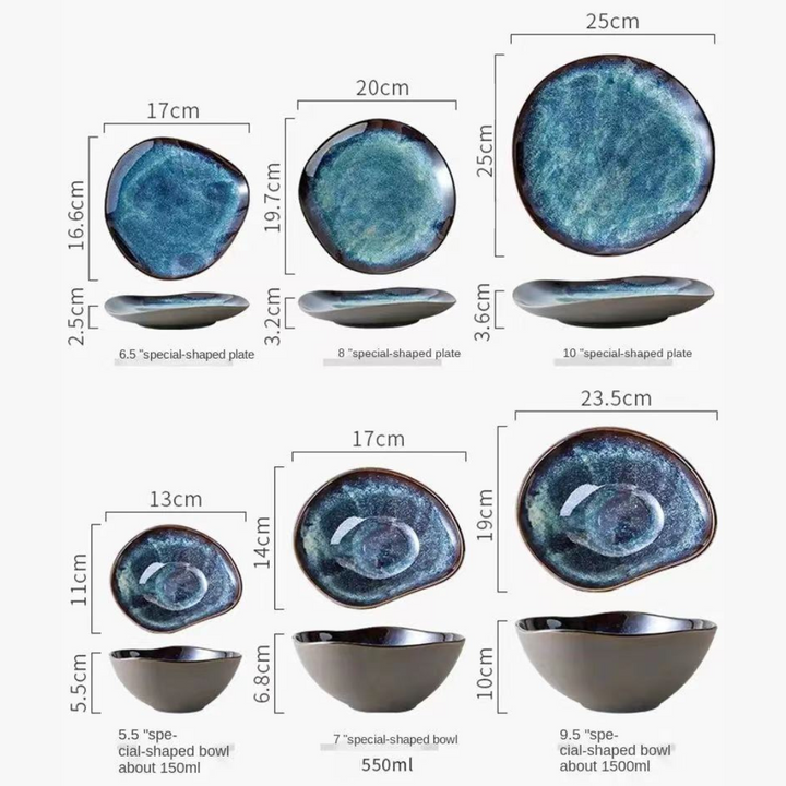 Turquoise Kiln-Glazed Porcelain Dinnerware Set bowl dimensions