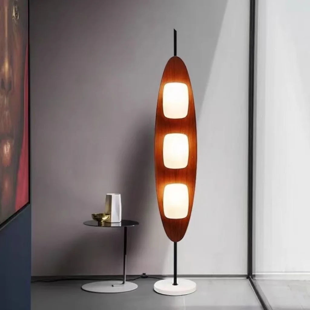 Walnut Yacht Silhouette Floor Lamp - detail of illuminated lamp sections
