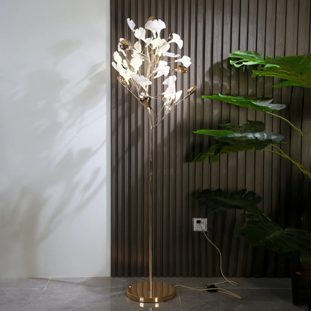 French Gold Ginkgo Leaf Floor Lamp full view lifestyle