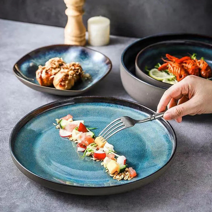 Turquoise Kiln-Glazed Porcelain Dinnerware Set place setting