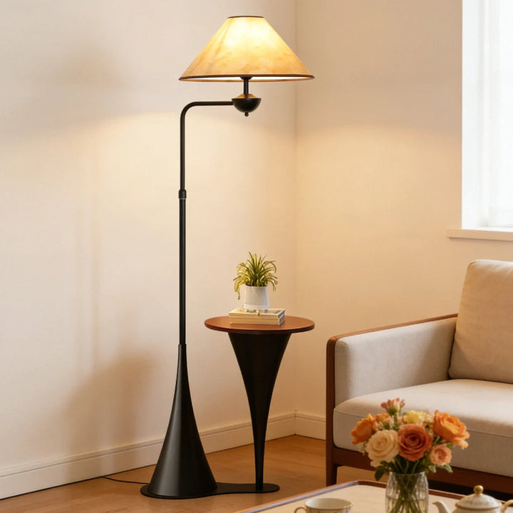 French Vintage Floor Lamp with wood side table detail