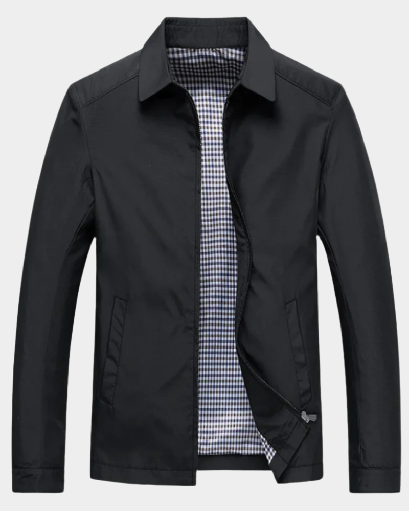 Black Plaid-Lined Harrington Jacket front view