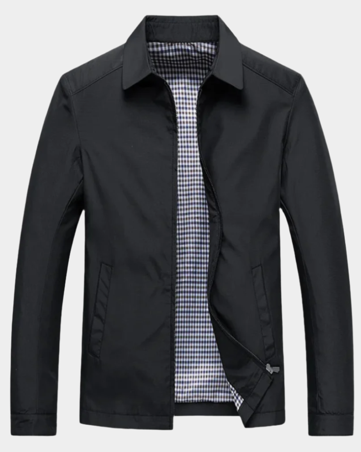 Black Plaid-Lined Harrington Jacket front view