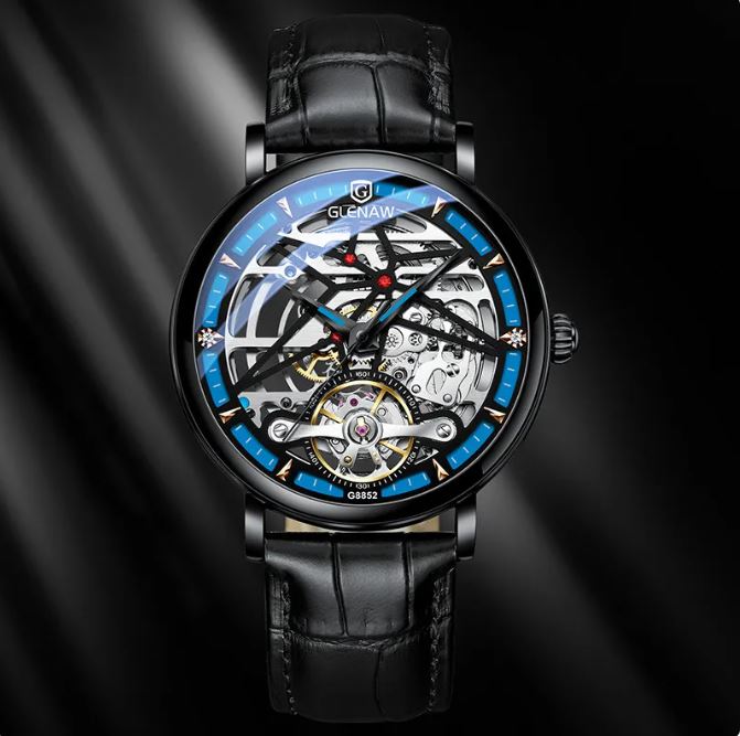Golden Stainless Steel Skeleton Watch front view